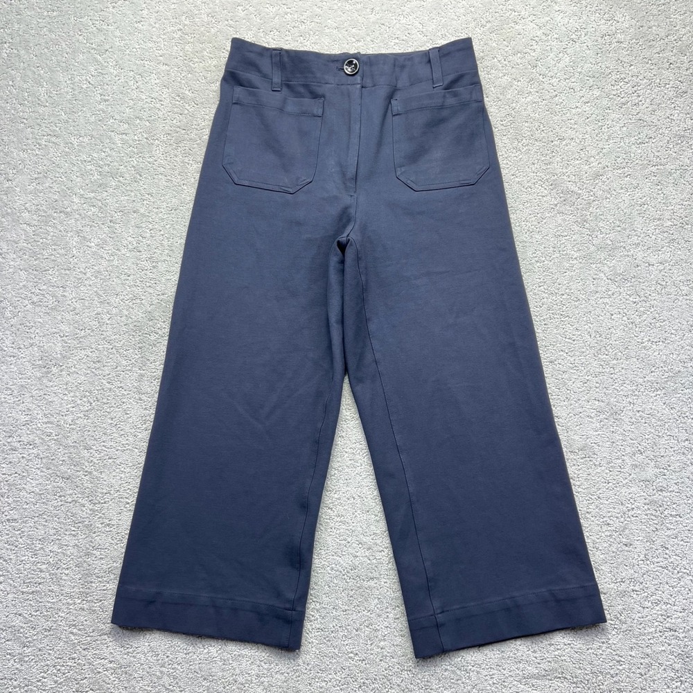 Quince Pants Womens Size 6 Navy Blue Ultra-Stretch Ponte Cropped Wide Leg Office